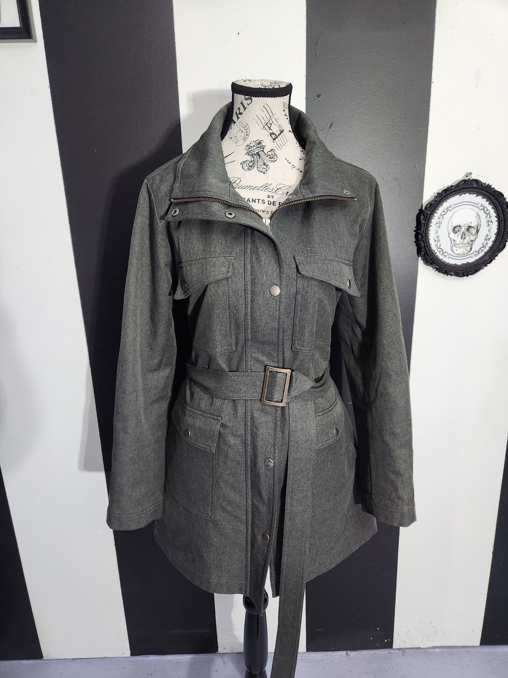 Kristen Blake Olive Gray Belted Utility Jacket